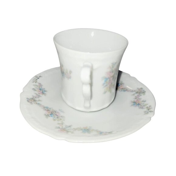 Vintage Teacup and Saucer Set by OBERPFALZ Bone China Pink Blue Floral Bavaria - Picture 2 of 11